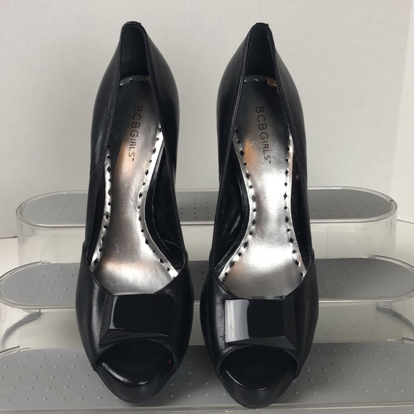 BCBG Girls Lucite Heel Peep Toe Black Shoes size 10 - Picture 1 of 16